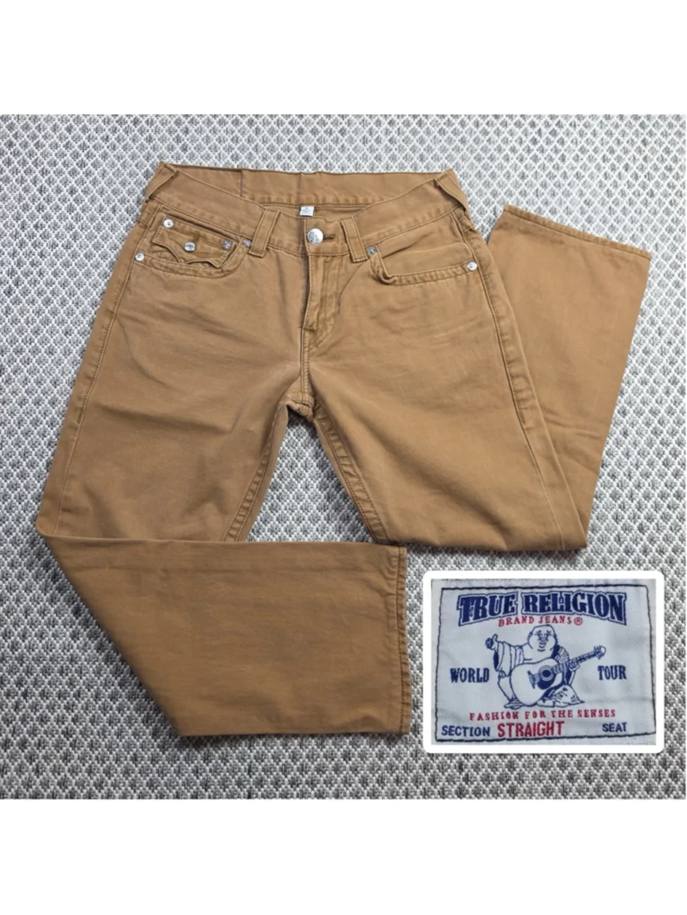 True Religion Section Straight Jeans Mens 31 Brown Tan Cotton Casual Y2K